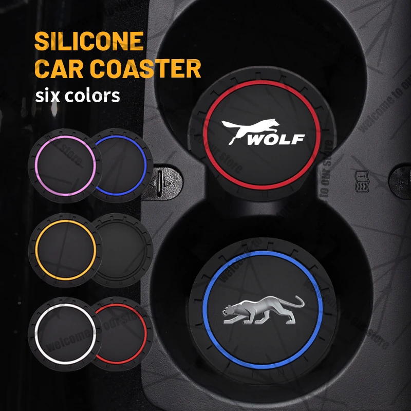 

2pcs/1set For Ford Cougar Wolf Emblem Puma Focus Mondeo ST Car Coaster Waterproof Non-Slip Rubber Mat Water Cup Slot Decorate