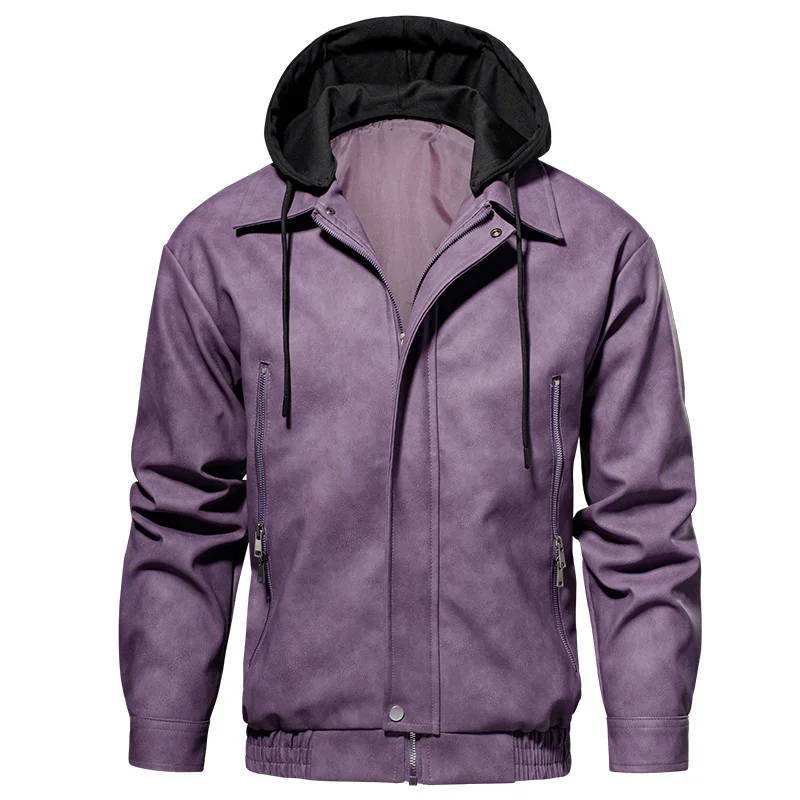 

Брендовая мужская уличная одежда, свободная весенне-осенняя кожаная куртка, модная мужская куртка-карго, мужская молодежная куртка-бомбер из искусственной кожи с капюшоном