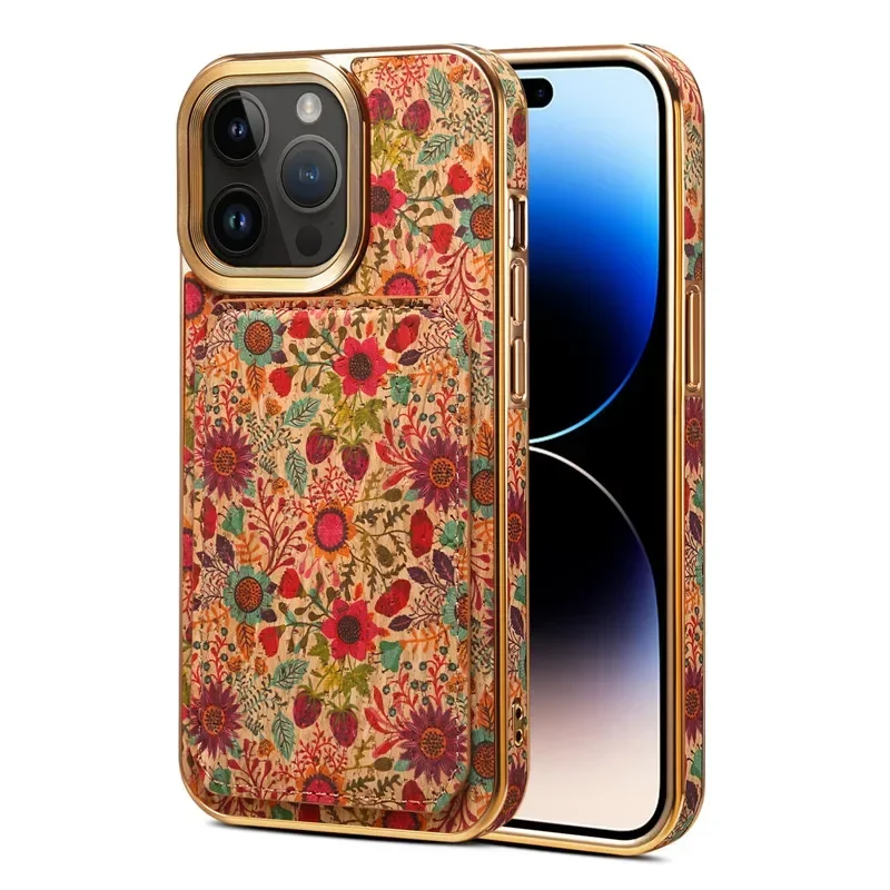 EUCAGR Luxury Shockproof Leather Phhone Case For iPhone 12 13 14 15 Pro Max 15Plus With Card Holder Shell Flower Figure Cover