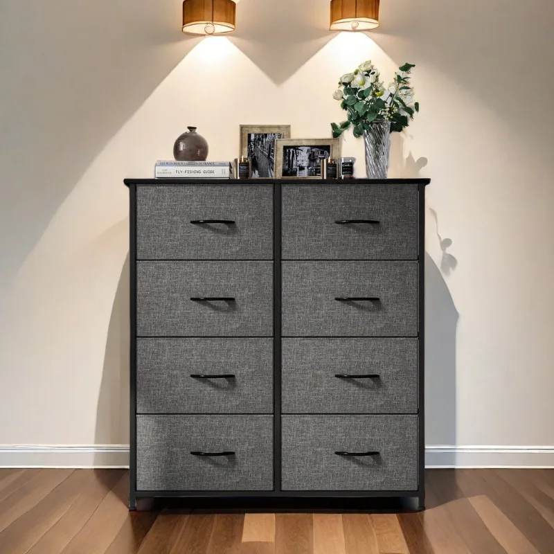 

8-Drawer Fabric Storage Dresser for Adults & Teens, Chest of Drawers for Bedroom & Living Room, Black Gray