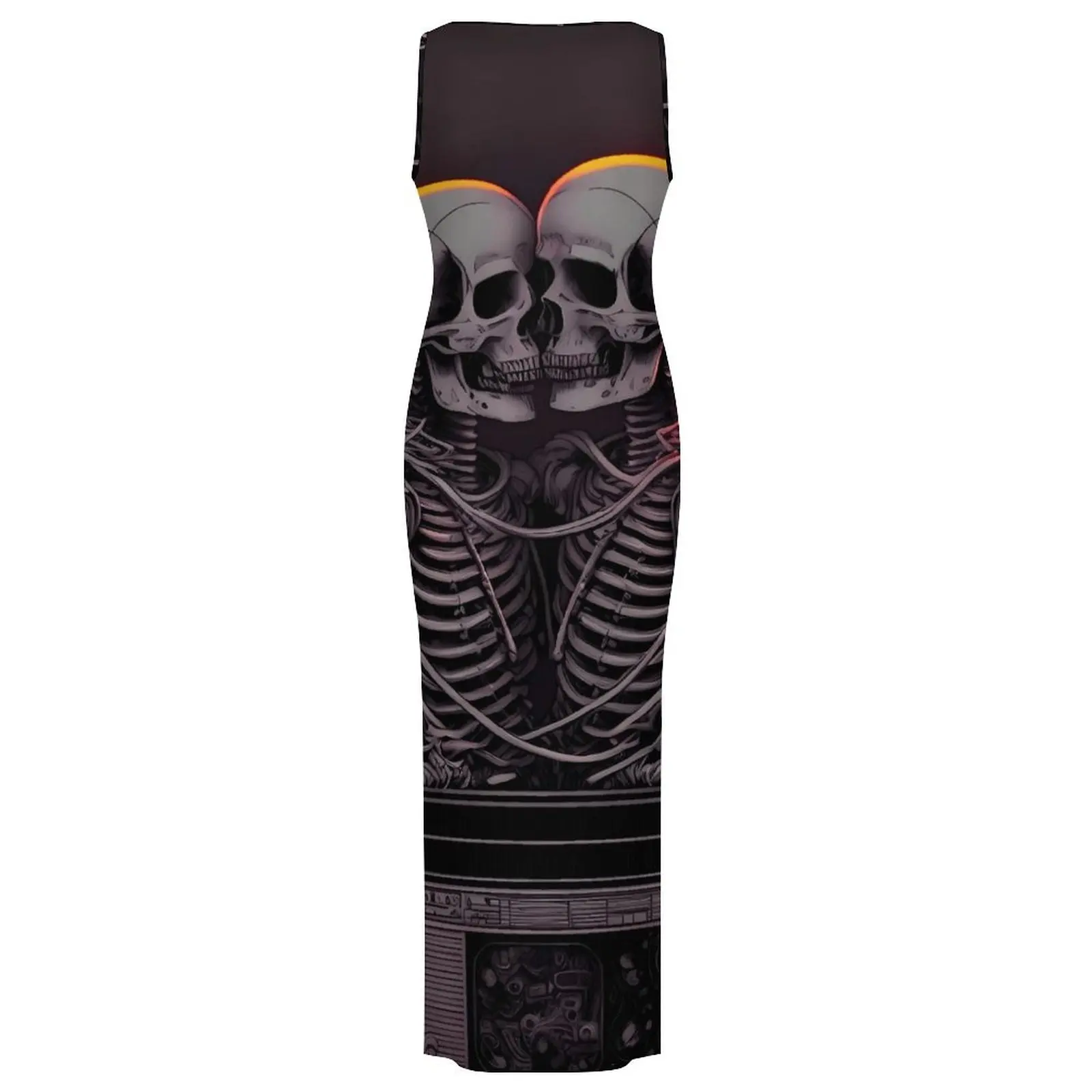 Gothic Lovers Bodycon Jurk Lente Skelet Print Casual Maxi Jurken Dames Mouwloos Ontwerp Esthetische Jurk Big Size 3XL 4XL