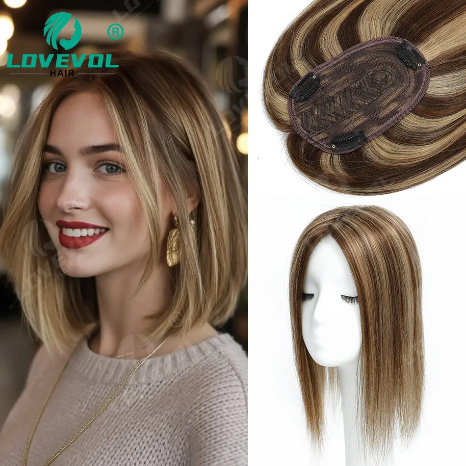 

7*10Cm Real Human Hair Toppers for Women 25cm-45cm Adding Volume And Length Thin Hair Topper Loss Silk Base with Hair Weft