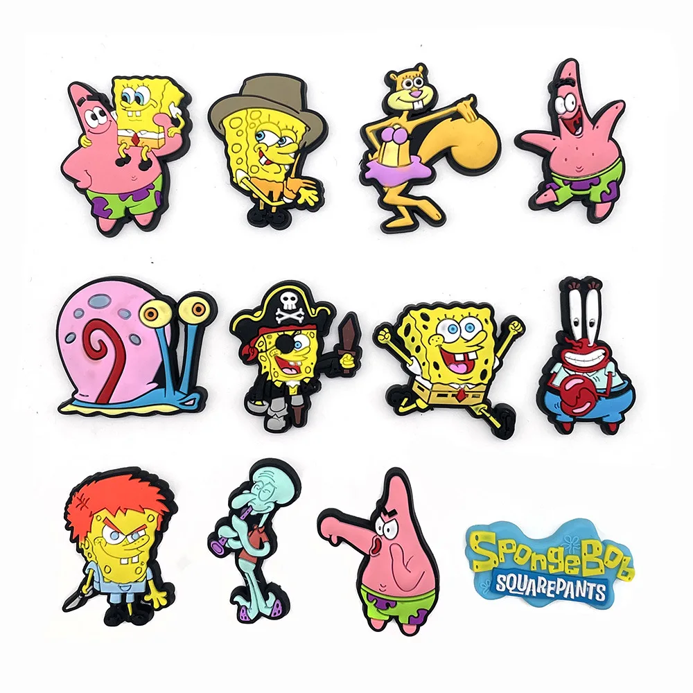 12pcs/set Anime SpongeBob Collection Shoe Charms for shoes DIY Shoe Decorations Shoe Accessories Sandal Decorate for Kids Gifts