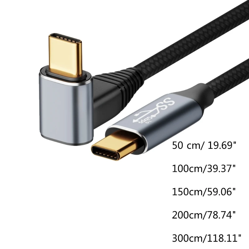 10Gb Type-C USB C Data Cable 100W 10Gbps USB-C Gen2 Data Cord 90 Degree Male-Male Charger Fast Charging 0.5/1/1.5/2/3M-