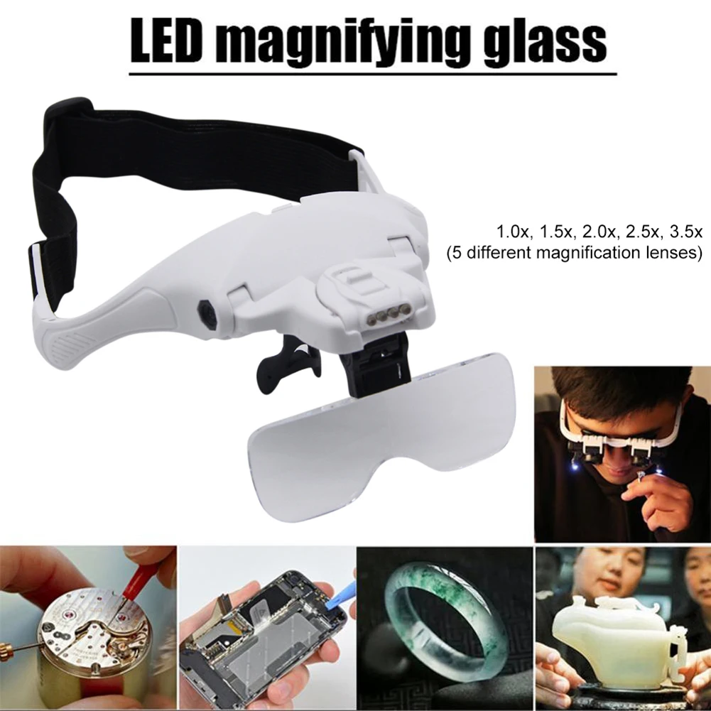 5 Lens Adjustable Headband Magnifying Glass Magnifier With LED Light lamp Magnifying Glasses For False Lashes Eyelash Extension