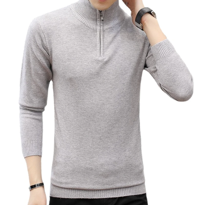 

Fashion Trendy Turtleneck Mens Sweaters Pullovers Winter Stand Collar Zipper Slim Fit Casual Knitting Pullover Knitwear