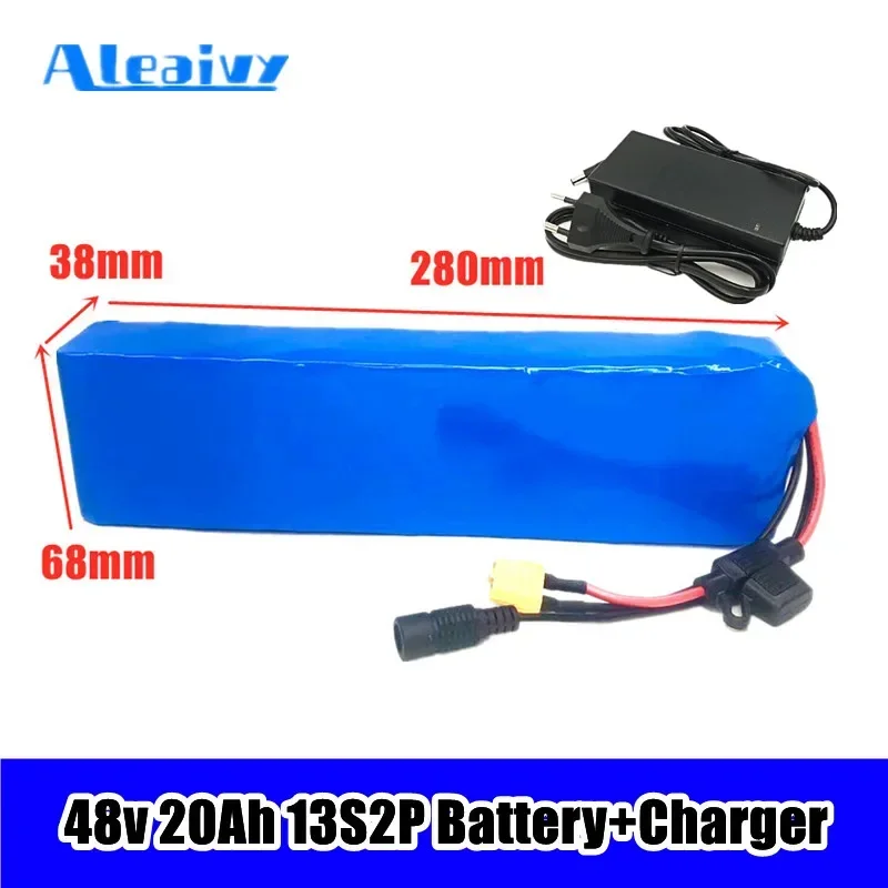 

48V 20Ah battery pack 18650 lithium-ion battery pack 13S2P conversion kit octagonal 500W 750W and 54.6V 2A charger+XT60 plug