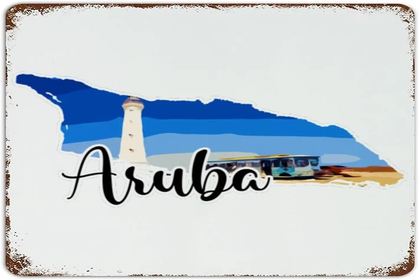 Autravelco Aruba Farmhouse Metal Tin Sign Retro Cabin Signs World Explorer' Landmark Building Home Décor Metal Plaque for R sign