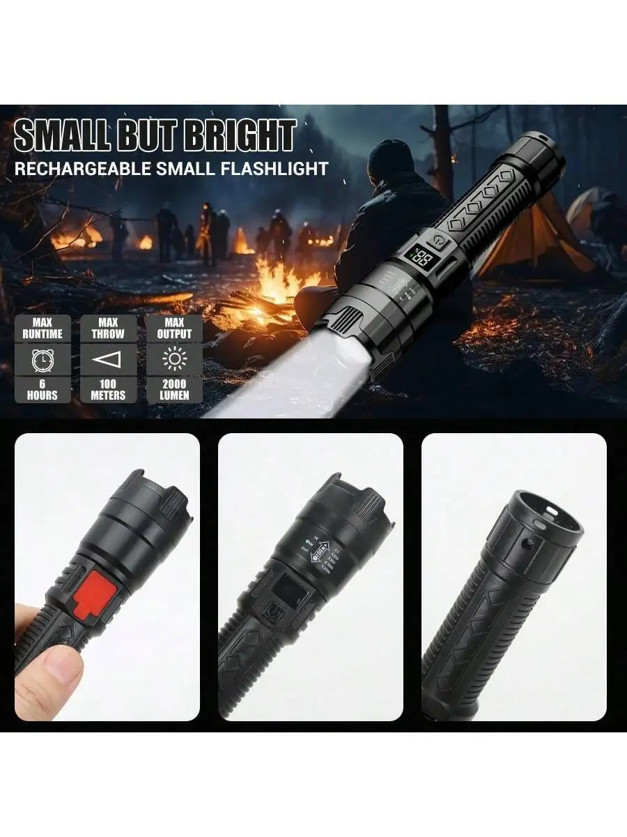 1PC LED Flashlight, Portable Waterproof Rechargeable Flashlight, Multifunctional Telescopic Zoom Flashlight, Outdoor USB Chargin