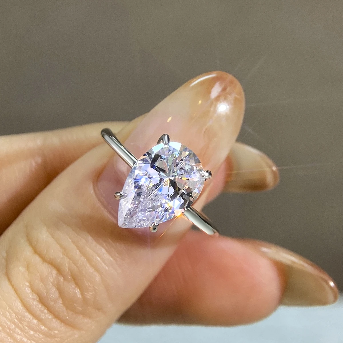 925 Sterling Silver 1-4 CT Simple Sparkling Pear Shape Zircon Ring For Women Engagement Wedding Luxury High Quality Fine Jewelry