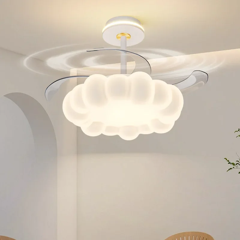 Ceiling fan light dining room light cream wind, room bedroom fan light simple, modern bubble living room dining table chandelier