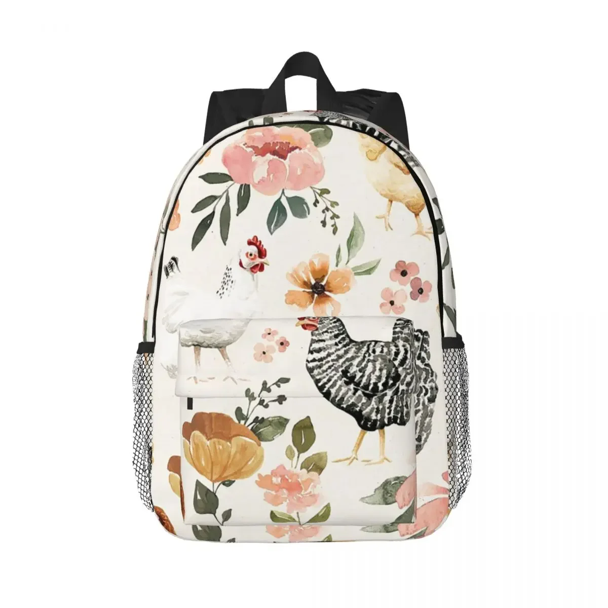 Watercolor Chicken Floral, Charlotte Floral Collection Backpacks Teenager Bookbag Children School Bags Rucksack Shoulder Bag