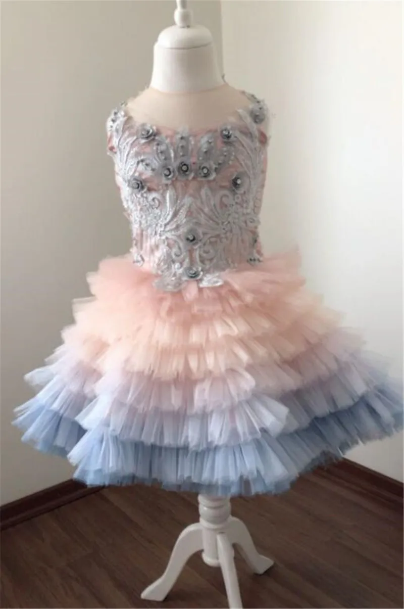 Flower Girl Dresses with Detachable Train Tiered Tulle Girl's First Communion Dress Kids Pageant Gown Size 1-14T