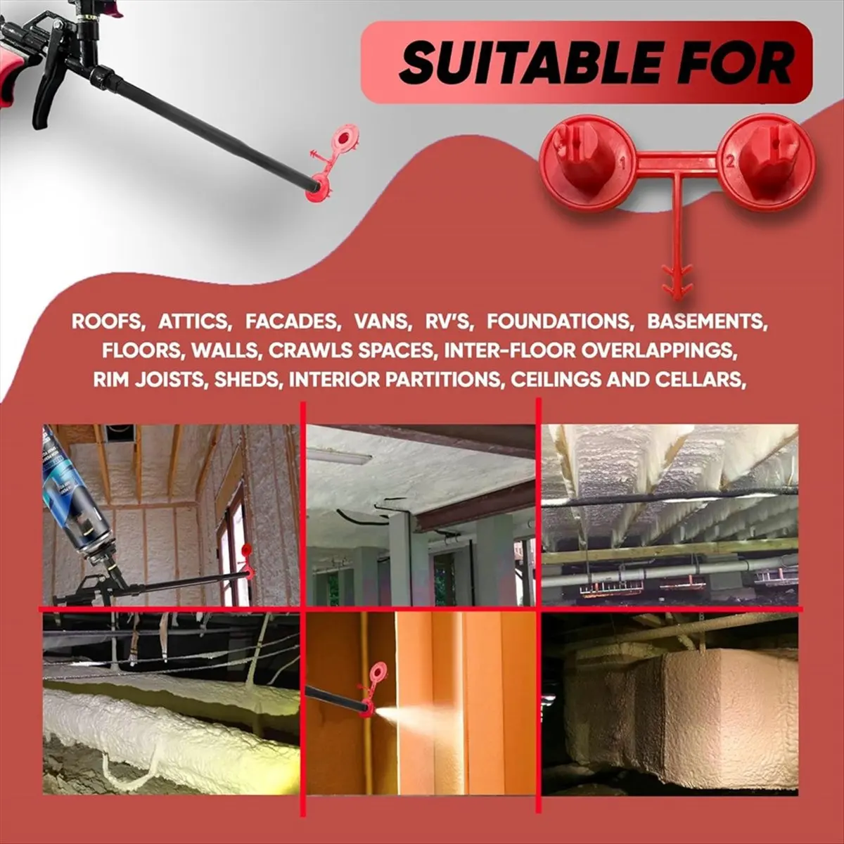 2026 + 12pcs Red Nozzle for Foaming Agent, Coverage for Vertical & Ceiling Coverage