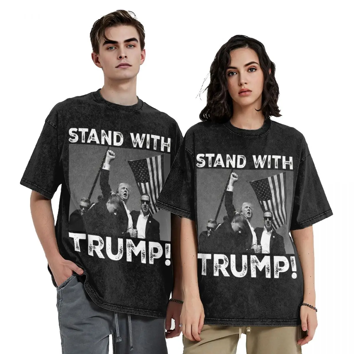 Shooting At Trump Rally Washed T Shirts Streetwear Hip Hop Vintage T-Shirts 2024 President Tees for Men Women Short Sleeve