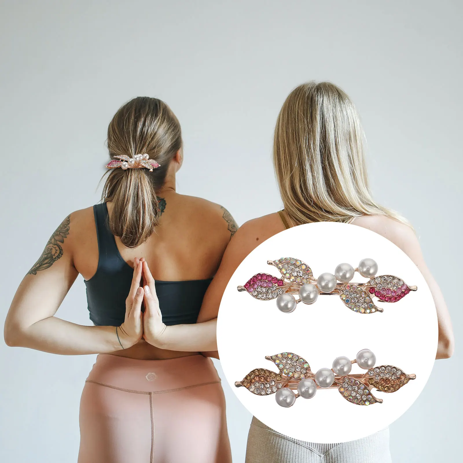 

2 Pcs Bow Hairpin Pearl Bead Barrette Clip Rhinestone Clips for Women Bridal Ponytail