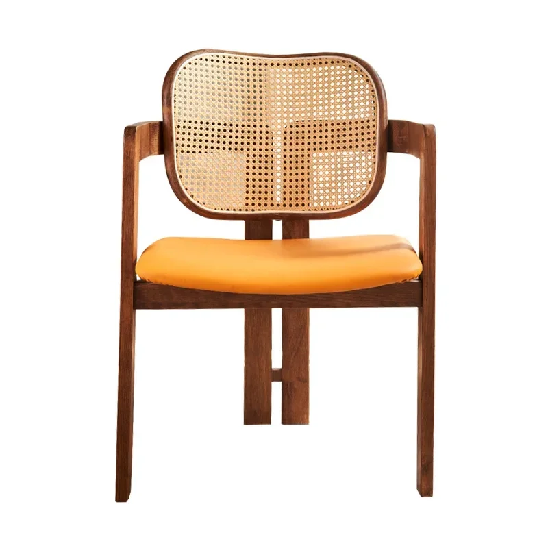 Nordic rattan solid wood meal modern backrest designer leisure chair home dining table leather soft bag recliner