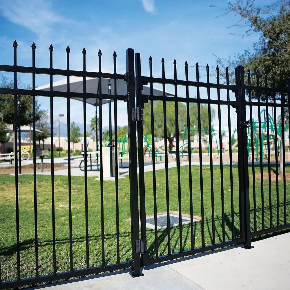 

Black Steel Anti-Rust Fence Gate, Sharp End Pickets, 4ft W X 5ft H, Easy Installation Kit, 3-Rail Metal Gate, Fence