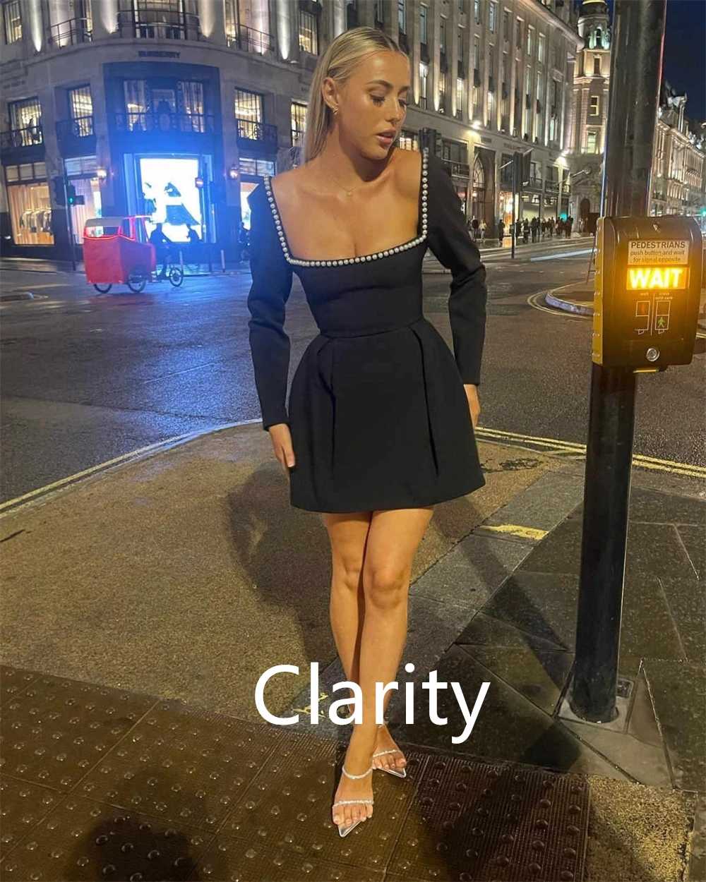 Vestido De Noche De Jersey negro Sexy personalizado, Vestido De Noche De manga larga con cuello cuadrado y temperamento, Vestido De Noche De alta calidad