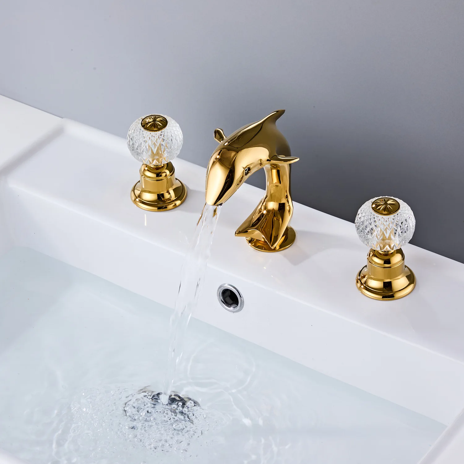 

New Bathroom Widespread Basin Faucet Gold Brass Hot and Cold Bathroom 8 inch Mixer Gold Finished Lavatory Mixer