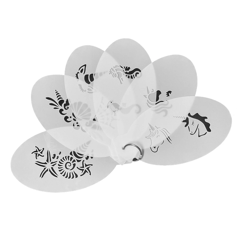 6PCS Stencils for Body Painting Face Unicorn Hippocampus Shell DIY Makeup Stamps Temporary Tattoos Reusable Stencils Plastics