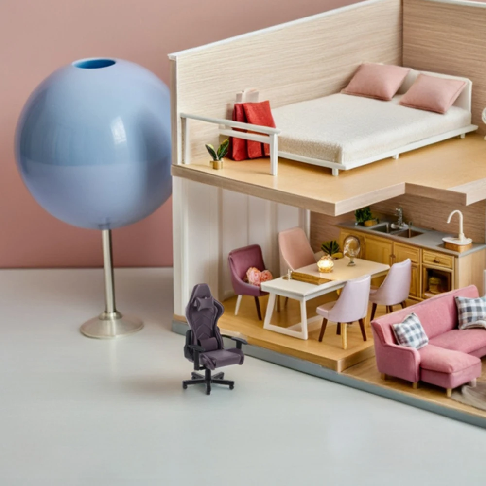 Miniature Gaming Desk and Chair 1:12 Scale Dollhouse Furniture Accessories Tiny Computer Chair Model Decoration and DIY Crafts view 2