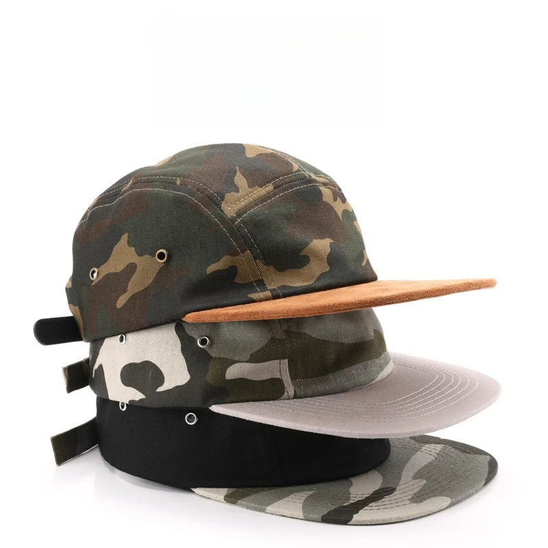 Camouflage Hip Hop Baseball Cap Retro Couple Flat Brim Trucker Hat Streetwear Cargo Style Adjustable for Men Women