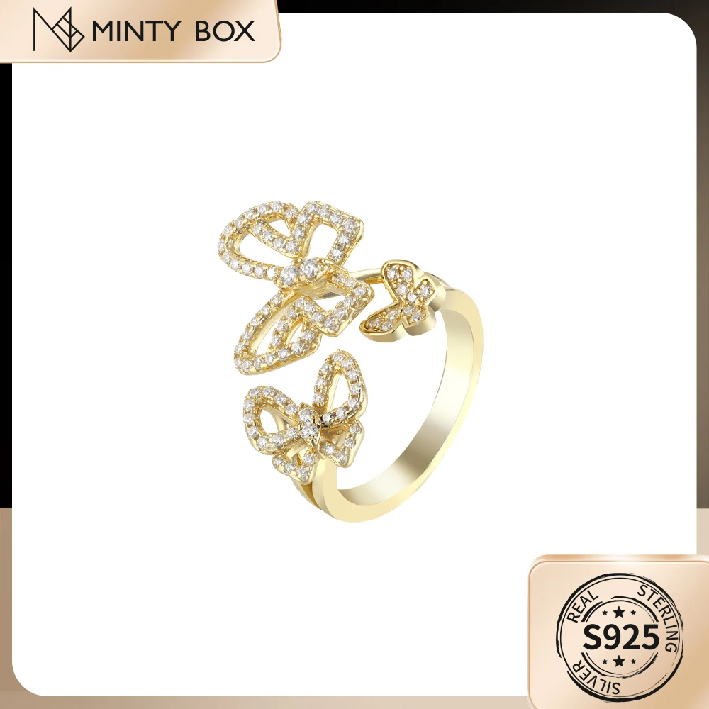 

MINTYBOX S925 Sterling Sliver Butterfly Adjustable Moissanite Ring for Women D VVS1 Diamond Engagement Wedding Luxury Fine Jewel