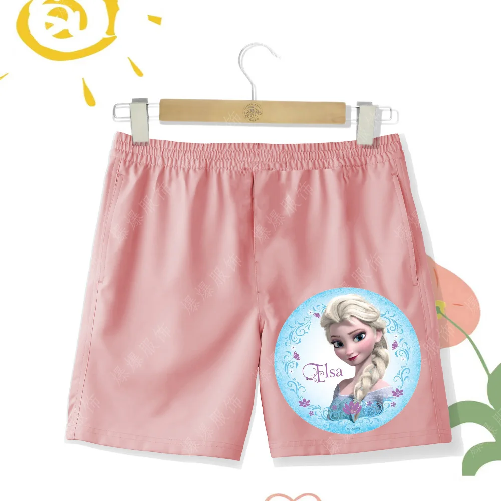 Children's Frozen Elsa Princess Girls Casual beach shorts Cartoon anime print Summer sports shorts Disney seriesSwim Beach short