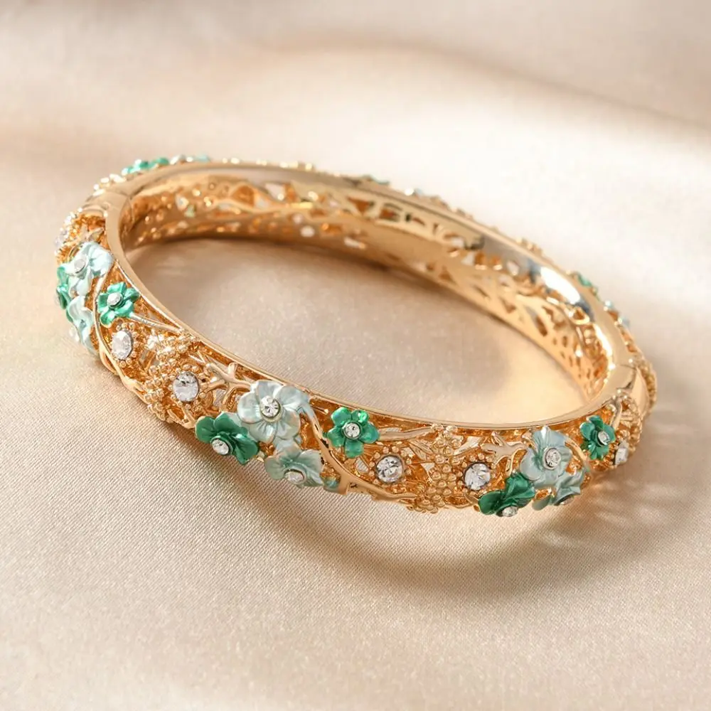 

Double Bangle Vintage Cloisonne Bangle Chinese Classic Hollow Out Flower Bangle Ethnic Vintage Women's Hand Bracelet Girls
