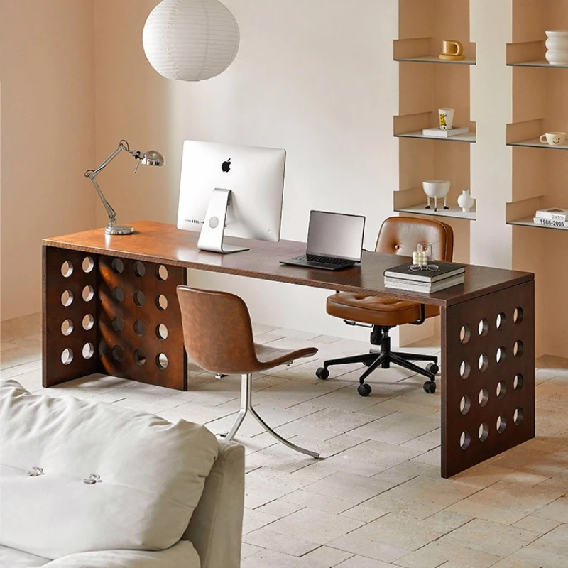 Medieval style pure solid wood cave work table Modern computer desk Workbench High-end office