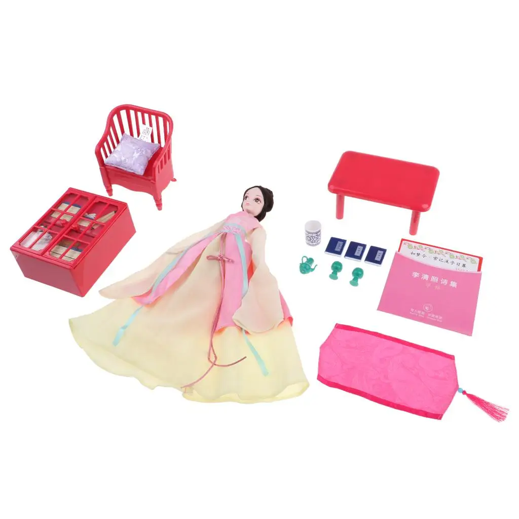 Brinquedo cosplay infantil de 11 polegadas, mini sala de estudo antiga chinesa