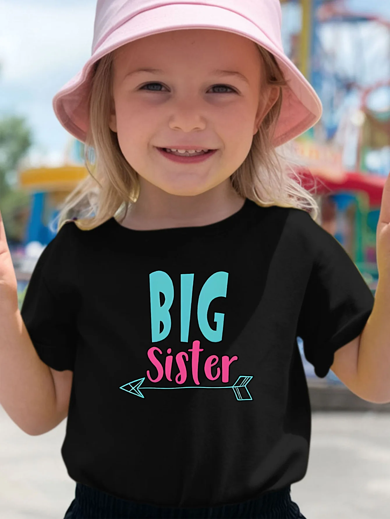 Big Sister Arrow Letter Print Girls Tee Family Matching Cotton Crew Neck Short Sleeve Soft Summer Daily Casual Toddler Kids Wear