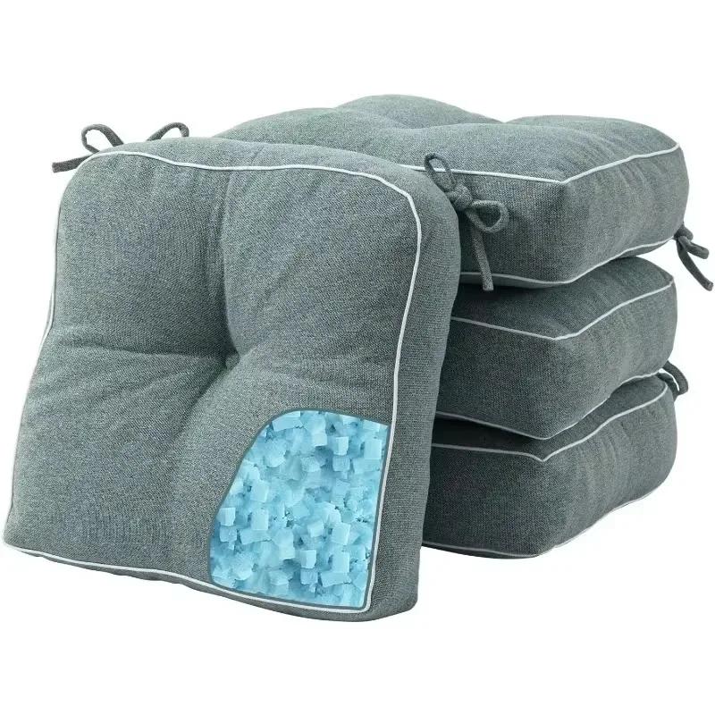 of Chair Cushions for Dining Chairs, Kitchen Chair Pads with Shredded Blue Memory Foam Filling, Indoor Outdoor