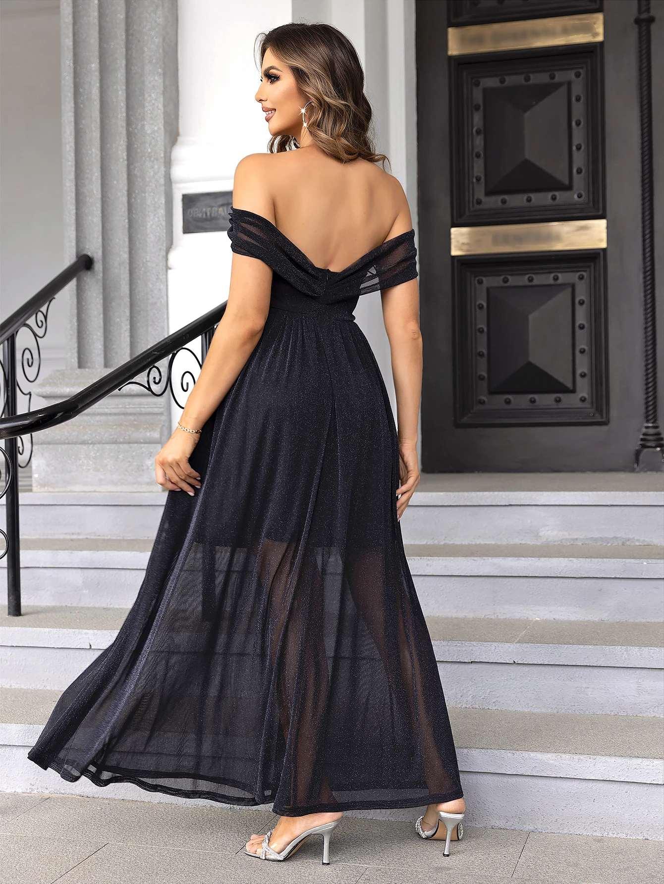 Sparkle Sexy Off Shoulder Long Maxi Dress Women Sleeveless Backless Cover-ups Evening Party Dresses Clubwear Vestidos Robe