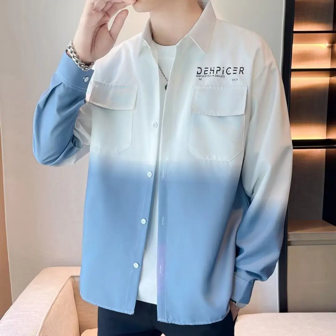 

Loose Casual irt for Men New Autumn Faion Versatile Design Comfortable Outerwear Long Sve Stand Fit Chinese Brand