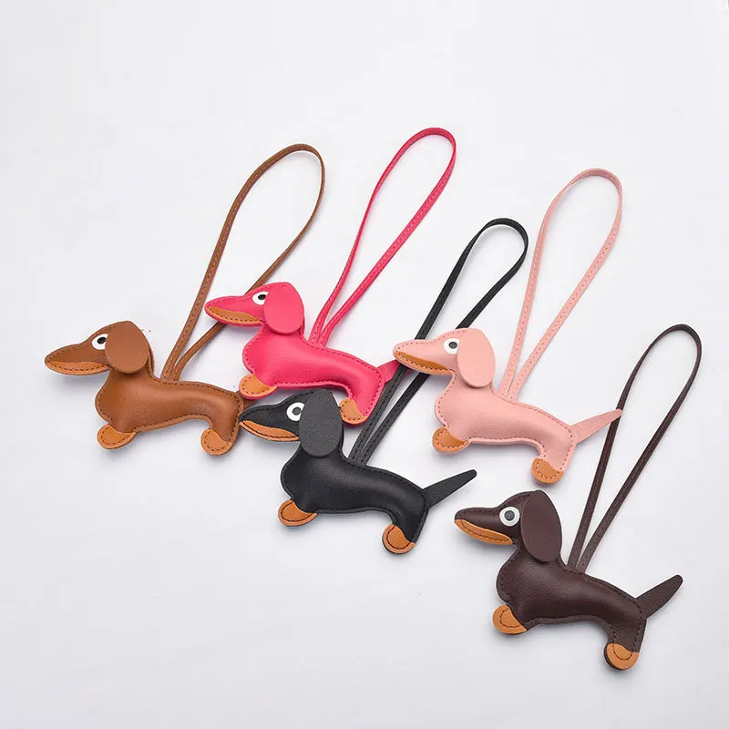Classic Cute Puppy Dog Bag Pendant Key Chain Fashion PU Leather Dachshund Key Ring Accessories