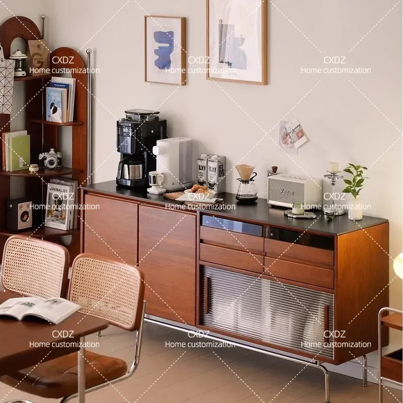 Nordic Medieval Style Dining Side Cabinet Slate Solid Wood Locker Premium Storage Cabinet Retro Chinese Tea Cabinet