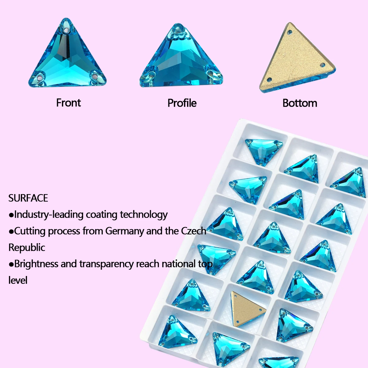 Pubrilex Triangle Sew On Rhinestones Wholesale Glass Flatback Glitter Sewing Rhinestone Applique for Needlework Garment Dress