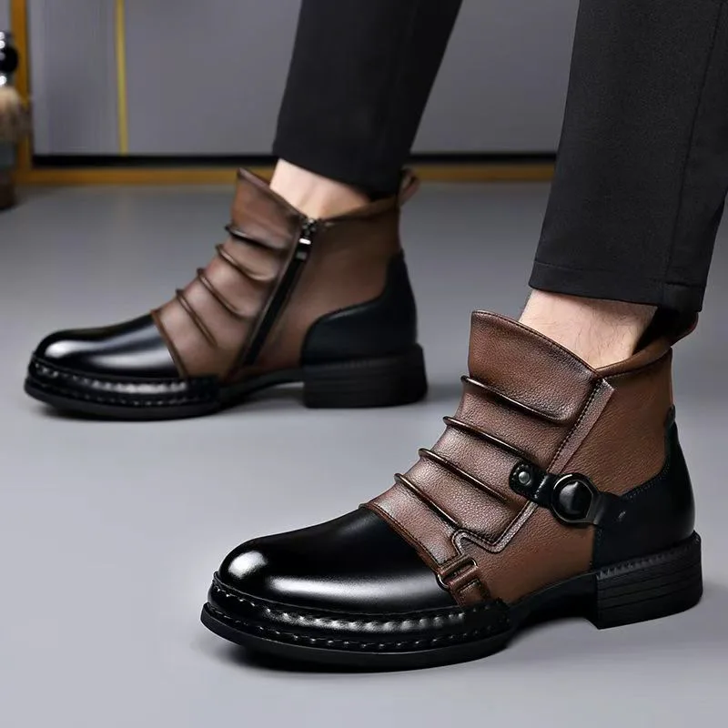 Autumn Winter Retro Ankle Boots for Men Fashion Casual Size Zipper Motorcycle Boots Man 2026 Designer Warm Platform Shoes Male