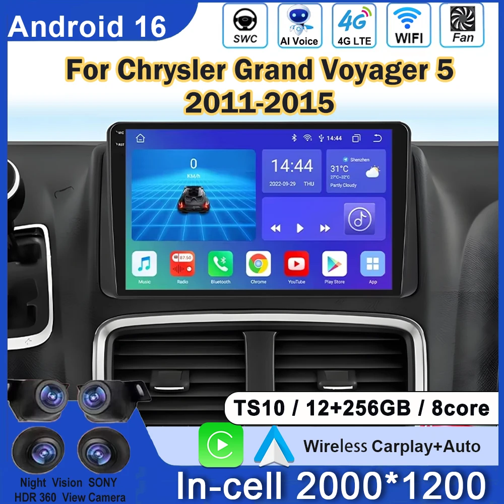 

Android 16 Car Radio GPS Navigation For Chrysler Grand Voyager 5 2011-2015 For Dodge Grand Caravan 2008-2020 Carplay QLED Screen