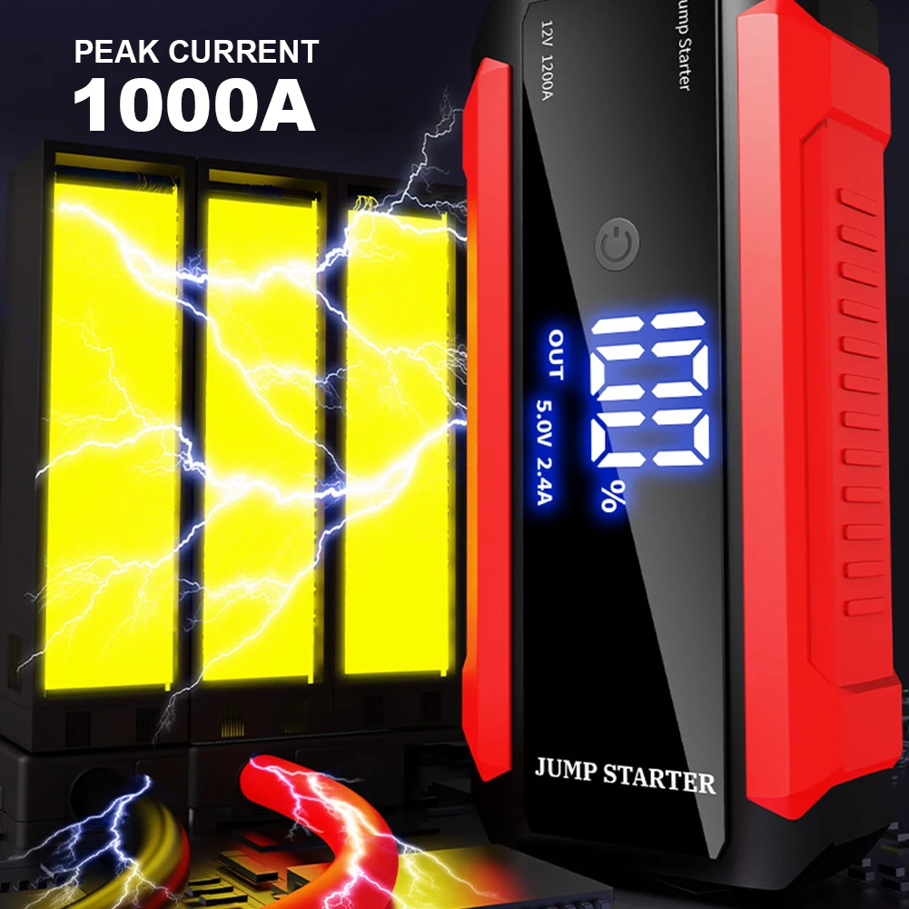 30000mAh Car Jump Starter 12V Portable Emergency Booster LED Flashlight Car Battery Booster Charger 1000A Starting Device