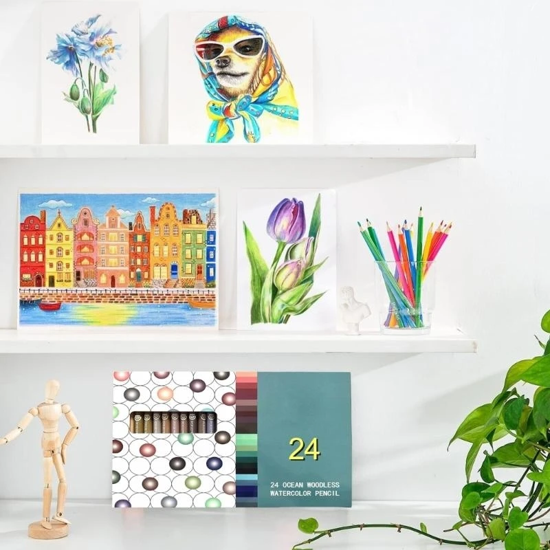 

24Pieces Watercolor Pencil 24 Color Water-Soluble Indelible Pencil for Coloring
