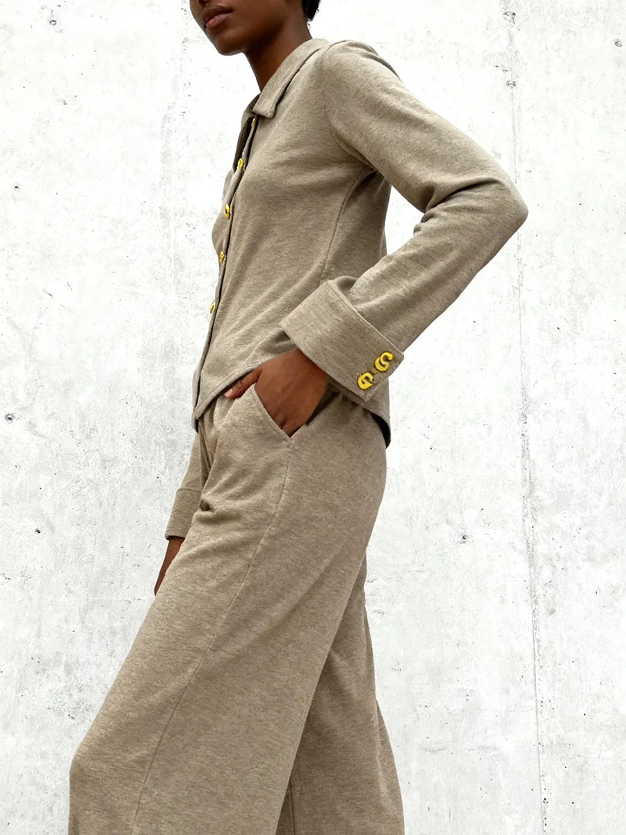 Vgh emagrecimento sólido casual conjuntos de duas peças para mulheres lapela manga longa topo calças cintura alta outono temperamento conjunto moda feminina