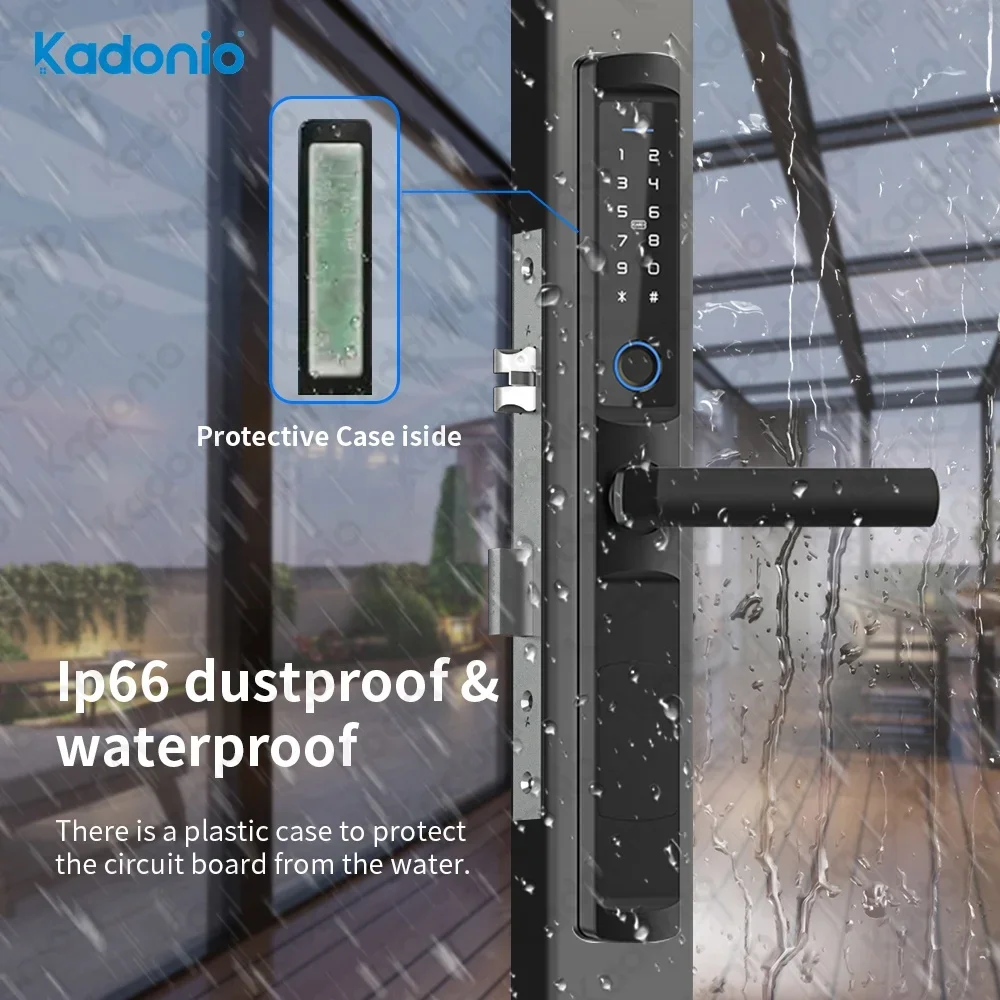 004 Kadonio IP66 Waterproof Outdoor Aluminum Sliding Door Lock Digital Password Tuya Wifi Smart Lock