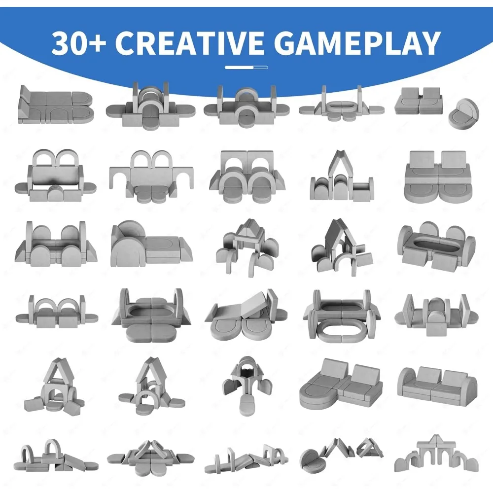 Sofá Modular de 12 piezas para niños pequeños, con 2 cojines triangulares y 4 arcos, plegable, para sala de juegos