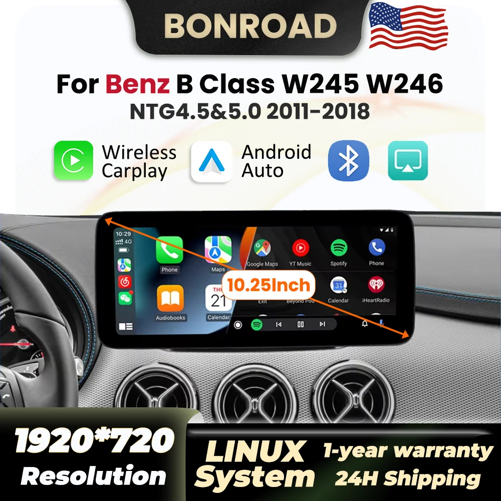 10.25“ Linux Autoradio For Mercedes Benz B Class W245 W246 2011-2018 Multimedia Player Wireless Carplay Android Auto BT Stereo