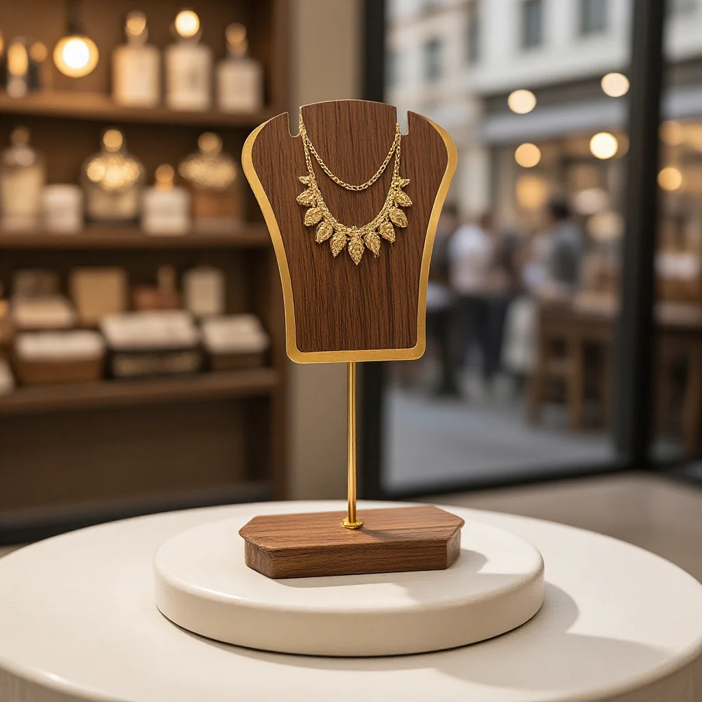 

Minimalist T - Bar Jewelry Stand, Walnut & Metal, Durable Organizer for Earrings/Necklaces, Fits Home Vanity & Retail Displays