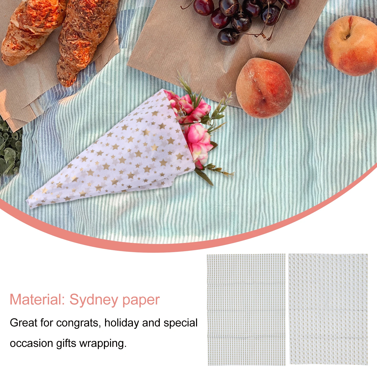 

40 Sheets Golden Gift Wrapping Paper Durable Lightweight Large Size Christmas Birthday Wedding Graduation Printed Flower Dot