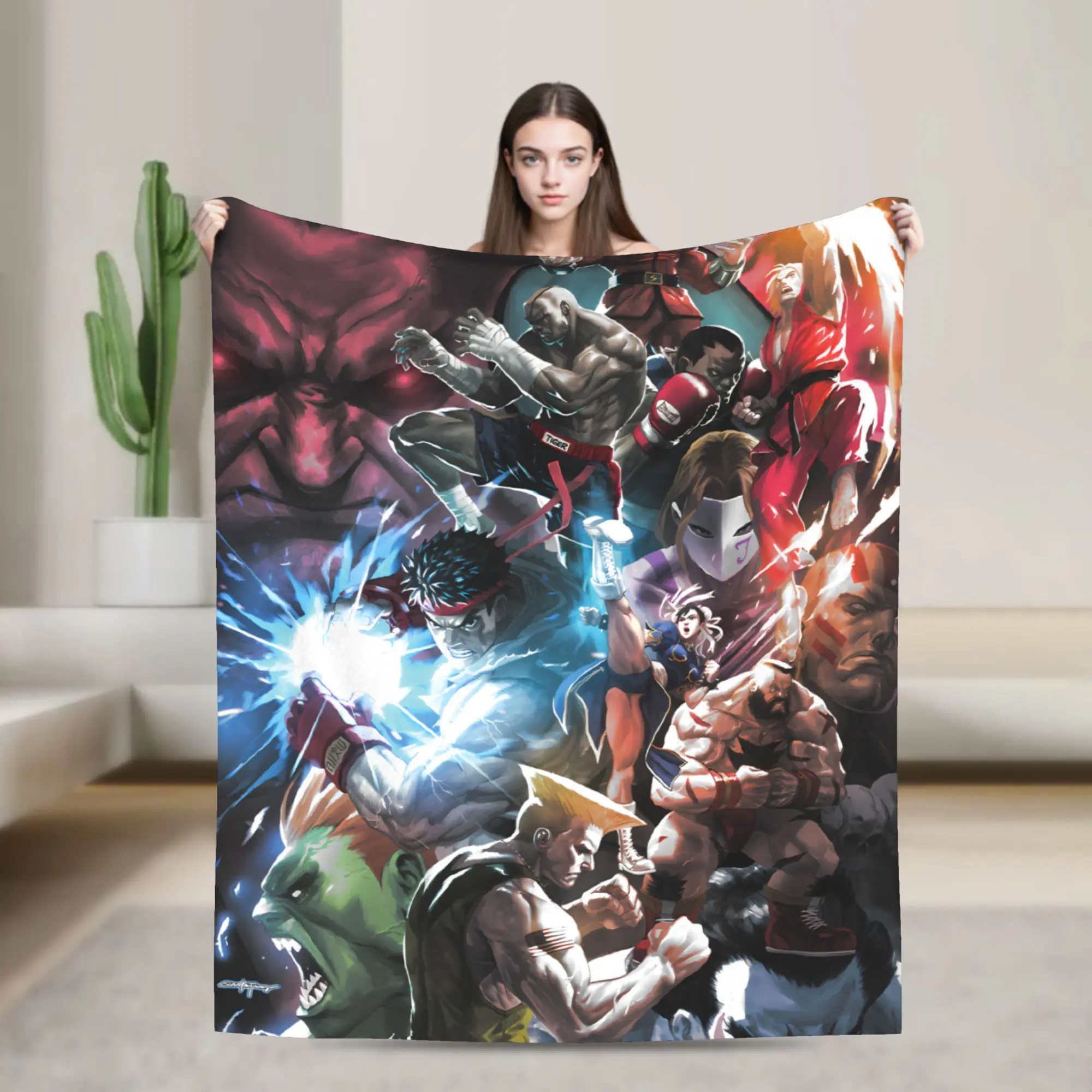 Warm Soft Blanket Travel Office Retro Street Fighter 6 Throw Blanket Characters Game Flannel Bedspread For Couch Bed Sofa Bed
